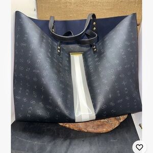 India Hicks Navy Blue Monogram Tote